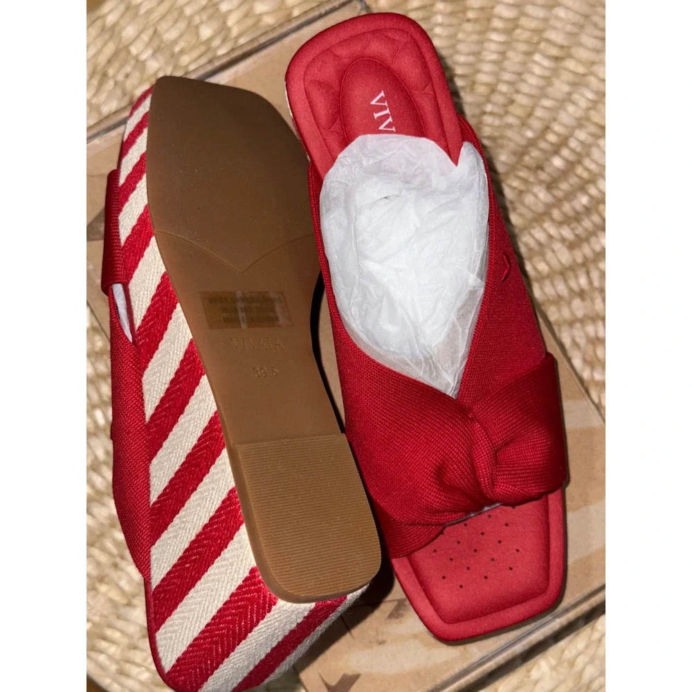 Vivaia‎ Red & White Striped Knot Wedge Platform Sandals Slides EU/39.5 US/8.5